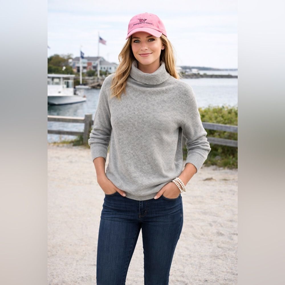 Vineyard Vines Cashmere Blend Turtleneck Sweater Gray Size S Cozy Luxury Knit